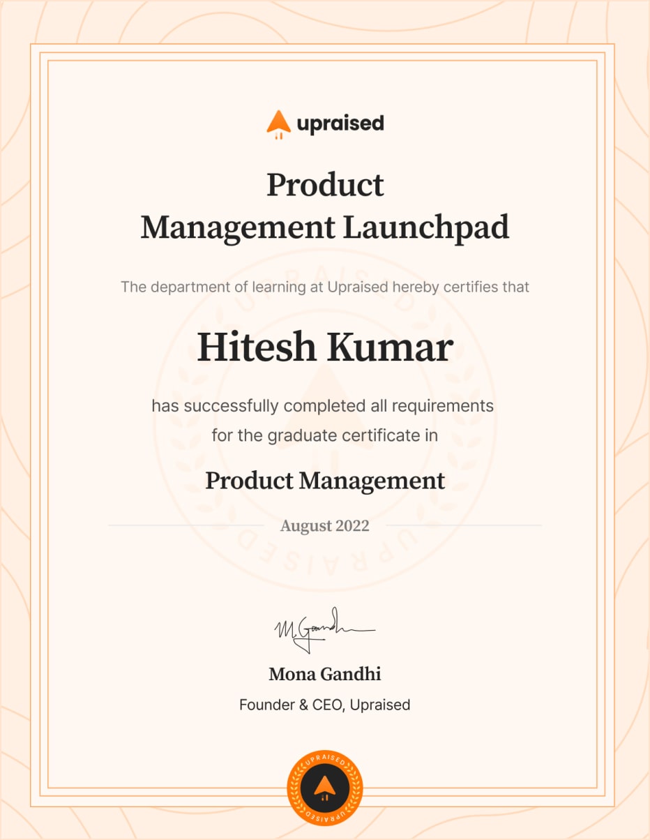 Sample Product Management Launchpad Certificate