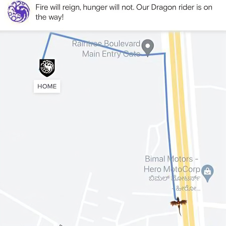 Swiggy’s Map Ads feature displaying branded icons on the post-order tracking screen, seamlessly integrating advertising with the user experience.